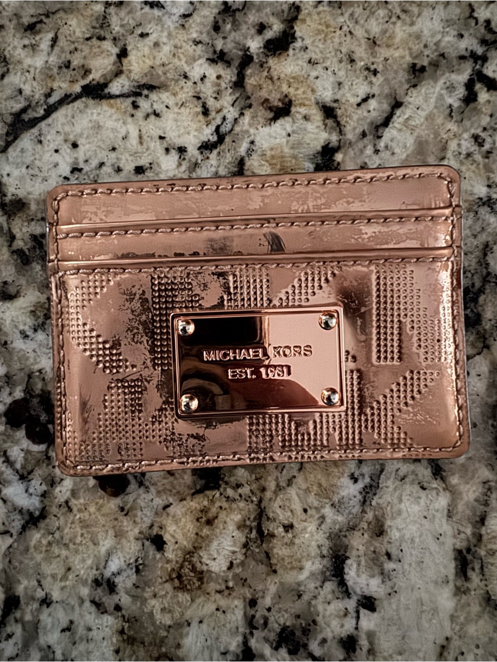 MICHAEL KORS Metallic Rose Gold Card Case